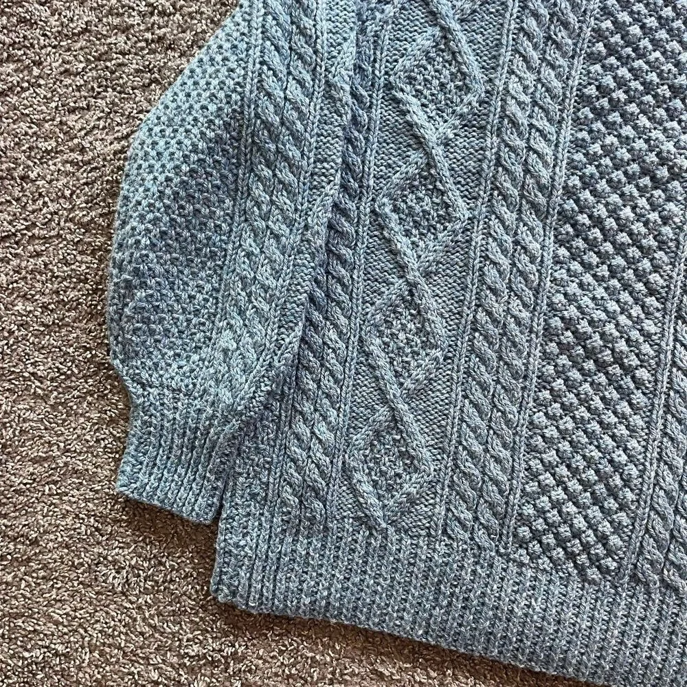 Vintage Aran Islands Knitwear Fisherman Wool Sweater Cable Knit Chunky Blue Sz L